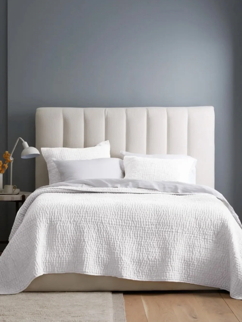 New Quince European Linen Cotton Stitch Quilt Set White Full/Queen